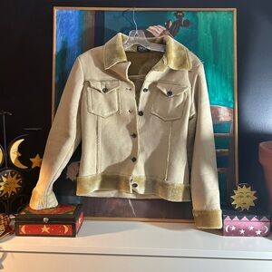 Angel Y2K Cream and Tan Teddy Jacket Small